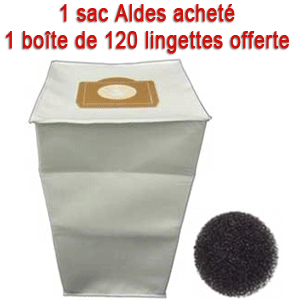 1 sac ALDES d'une capacité de 30 litres  1 filtre pour moteur  1 Boîte de 120 lingettes désinfectantes offerte
