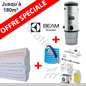 Pack Aspirateur central Beam 335 + 16m de tuyau + Kit flexible retractable retraflex de 12m