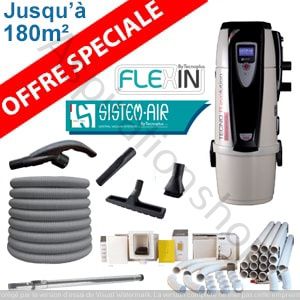 Aspiration centralisée TECNO R-EVOLUTION 150 - SISTEM AIR + kit 1 prise flexible mural de 12m