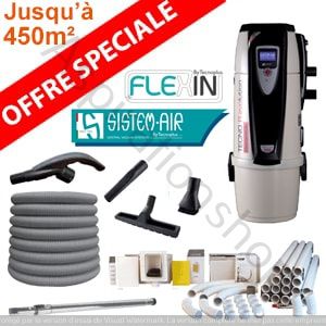 Aspiration centralisée TECNO R-EVOLUTION 450 - Sistem Air + kit 1 prise flexible mural de 12m