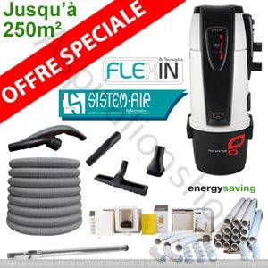 Aspiration centralisée TECNO STYLE 250 - Sistem Air + kit 1 prise flexible mural de 12m