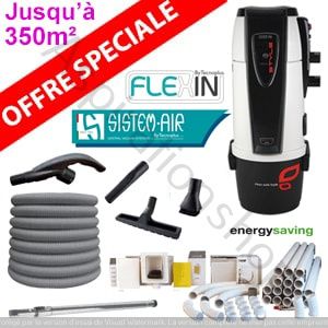 Aspiration centralisée TECNO STYLE 350 - Sistem Air avec kit 1 prise flexible mural de 12m