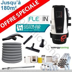 Aspiration centralisée TECNO STYLE MINI 150 - Sistem Air + kit 1 prise flexible mural de 12m